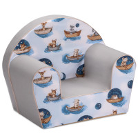 Detské kresielko MINI - Zvieratká na lodičkách - modré/šedé