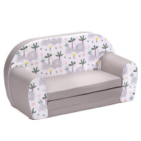 Detská rozkladacia MINI pohovka Slony - biela/sivá