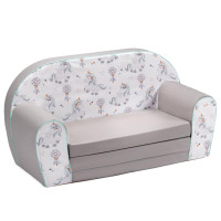 Detská rozkladacia MINI pohovka Jednorožce - biela / sivá