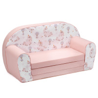 Detská rozkladacia MINI pohovka Jednorožce - biela/ružová