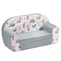 Detská rozkladacia MINI pohovka Lietajúce prostriedky - biela/mätová