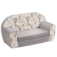 Detská rozkladacia MINI pohovka Let balónom - biela/sivá