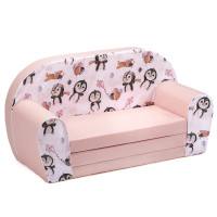 Detská rozkladacia MINI pohovka Tučniaky - biela/ružová