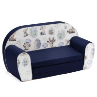 Detská rozkladacia MINI pohovka Vlk a kamaráti - biela/tmavo modrá Detská rozkladacia MINI pohovka Vlk a kamaráti - biela/tmavo modrá