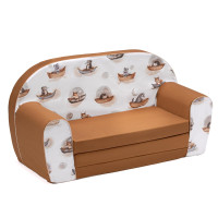 Detská rozkladacia MINI pohovka Zvieratká na lodičkách - biela/hnedá Detská rozkladacia MINI pohovka Zvieratká na lodičkách - biela/hnedá