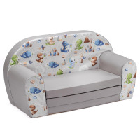 Detská rozkladacia MINI pohovka Dinosaury - šedá