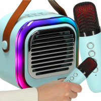 Sada karaoke reproduktora Bluetooth + 2 mikrofóny - modrý Sada karaoke reproduktora Bluetooth + 2 mikrofóny - modrý