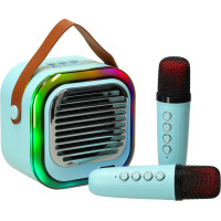Sada karaoke reproduktora Bluetooth + 2 mikrofóny - modrý