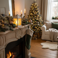 Solight LED vianočný lampáš biely, 20cm, časovač, 2x AA