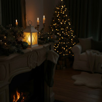 Solight LED vianočný lampáš biely, 20cm, časovač, 2x AA