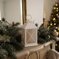 Solight LED vianočný lampáš biely, 20cm, časovač, 2x AA