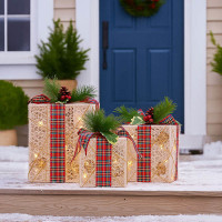 Solight sada 3 LED vianočných darčekov, 48x LED, IP44, 230V