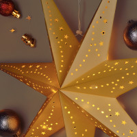 Solight LED vianočná hviezda zlatá, závesná, časovač, 60cm, 20x LED, 2x AA