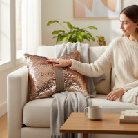 Dekoračný vankúš GLAM SHINE 40x40 cm - béžový/zlatý