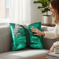 Dekoračný vankúš GLAM SHINE 40x40 cm - zelený/strieborný