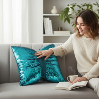 Dekoračný vankúš GLAM SHINE 40x40 cm - tyrkysový/strieborný