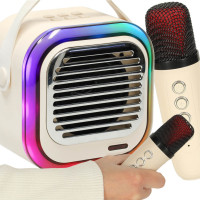 Sada karaoke reproduktora Bluetooth + 2 mikrofóny - krémový