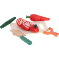 Drevená krájacia zelenina v krabici s príslušenstvom