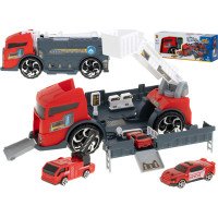 Transportér TIR 2v1 parkovacia garáž hasiči + 3 autá - červená