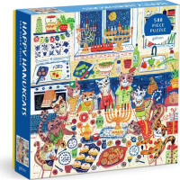 GALISON Štvorcové puzzle Happy Hanukcats 500 dielikov