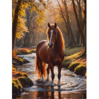 NORIMPEX Diamantové maľovanie Kôň v lesnom potoku 30x40cm