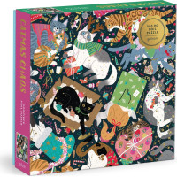 GALISON Metalické štvorcové puzzle Mačacie vianočné chaos 500 dielikov