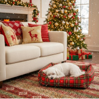 Pelech pre psy/mačky s vianočným motívom 70x60 cm - červený károvaný