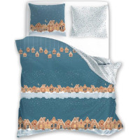 Bavlnené obliečky SCANDIC Perníkové mestečko - modré / biele - 160x200 cm