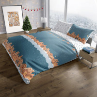 Bavlnené obliečky SCANDIC Perníkové mestečko - modré / biele - 160x200 cm