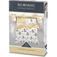 Bavlnené obliečky SCANDIC Tučniaky s darčekmi - biele / béžové - 220x200 cm