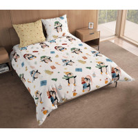 Bavlnené obliečky SCANDIC Tučniaky s darčekmi - biele / béžové - 220x200 cm