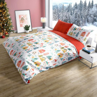 Bavlnené obliečky SCANDIC Zimná dedinka - biele / červené - 140x200 cm