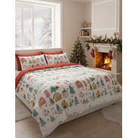 Bavlnené obliečky SCANDIC Zimná dedinka - biele / červené - 140x200 cm