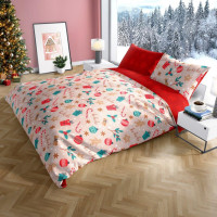 Bavlnené obliečky SCANDIC Vianočný motív - béžové/červené - 140x200 cm