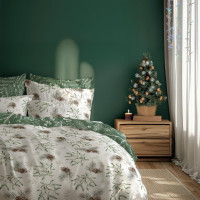 Bavlnené obliečky SCANDIC Imelo a vetvičky - biele / zelené - 140x200 cm