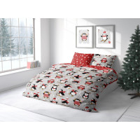 Bavlnené obliečky SCANDIC Tučniaky - šedé / červené - 160x200 cm