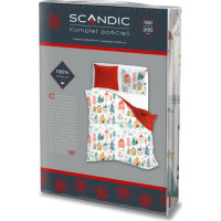 Bavlnené obliečky SCANDIC Zimná dedinka - biele / červené - 160x200 cm