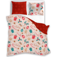 Bavlnené obliečky SCANDIC Vianočný motív - béžové/červené - 160x200 cm