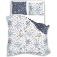 Bavlnené obliečky SCANDIC Vločky - biele / modré - 220x200 cm