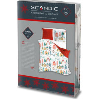 Bavlnené obliečky SCANDIC Zimná dedinka - biele / červené - 220x200 cm