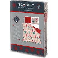 Bavlnené obliečky SCANDIC Vianočný motív - béžové/červené - 220x200 cm
