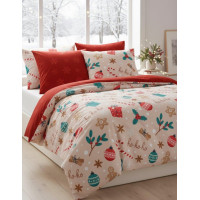 Bavlnené obliečky SCANDIC Vianočný motív - béžové/červené - 220x200 cm