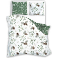 Bavlnené obliečky SCANDIC Imelo a vetvičky - biele / zelené - 220x200 cm
