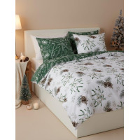 Bavlnené obliečky SCANDIC Imelo a vetvičky - biele / zelené - 220x200 cm