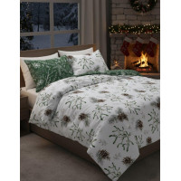 Bavlnené obliečky SCANDIC Imelo a vetvičky - biele / zelené - 220x200 cm