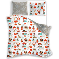 Posteľné obliečky z mikrovlákna HOLLY JOLLY Vianočné motívy - biele / béžové - 160x200 cm