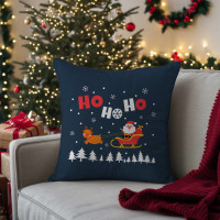 Vianočná obliečka na vankúš HOLLY JOLLY Santa 45x45 cm - tmavo modrý