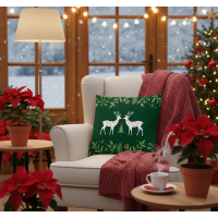 Vianočná obliečka na vankúš HOLLY JOLLY Jelene 45x45 cm - zelená