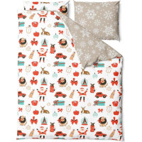 Posteľné obliečky z mikrovlákna HOLLY JOLLY Vianočné motívy - biele / béžové - 140x200 cm