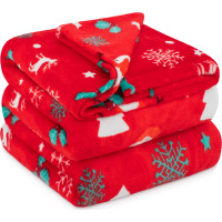 Vianočná deka SNEHULÁK 130x160 cm - červená